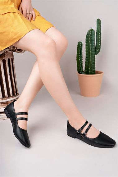 Aymood Kadın Babet Siyah Bantlı Kemerli Hafif Rahat Şık İş Ofis Günlük Ayakkabı - صورة 2