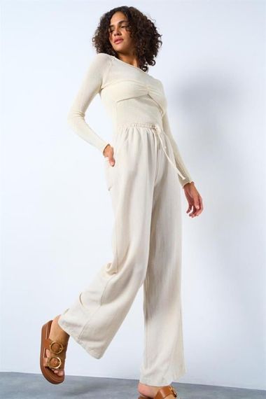 Arka Çift Cepli Pantolon - Naturel - фото 3