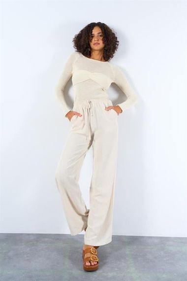 Arka Çift Cepli Pantolon - Naturel - фото 1