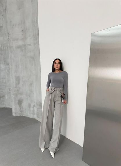 Sante Çi̇zgi̇li̇ Bel Kuşakli Palazzo Pantolon - fotoğraf 1