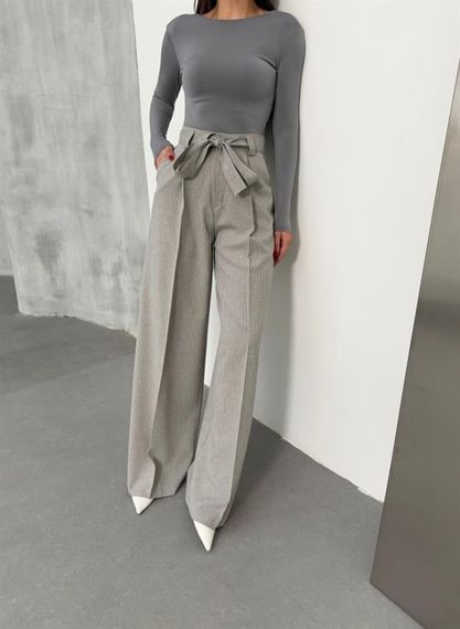 Sante Çi̇zgi̇li̇ Bel Kuşakli Palazzo Pantolon - fotoğraf 3