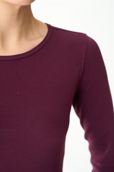 Uzun Kol Örme Body - Bordo - фото 2