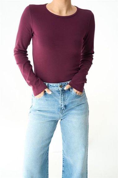 Uzun Kol Örme Body - Bordo - фото 1