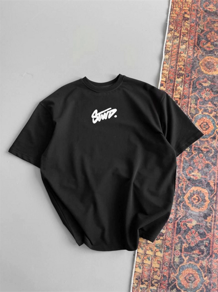 Baskılı Oversize T-Shirt - Siyah