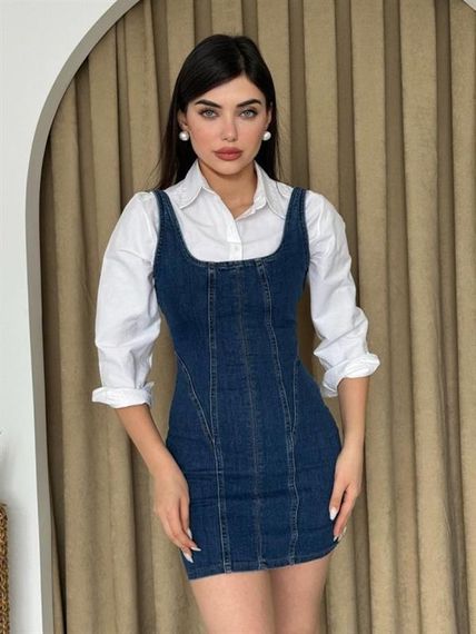 Zippe Detaylı Denim Elbise - фото 5