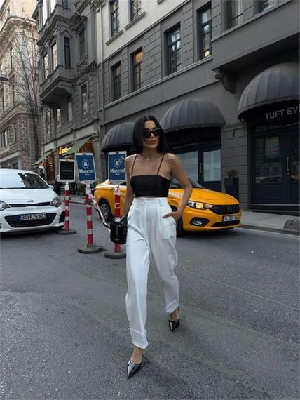 PAÇASI CIRTLI PANTOLON - Beyaz - фото 4