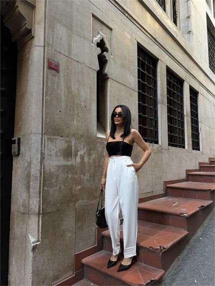 PAÇASI CIRTLI PANTOLON - Beyaz - фото 1