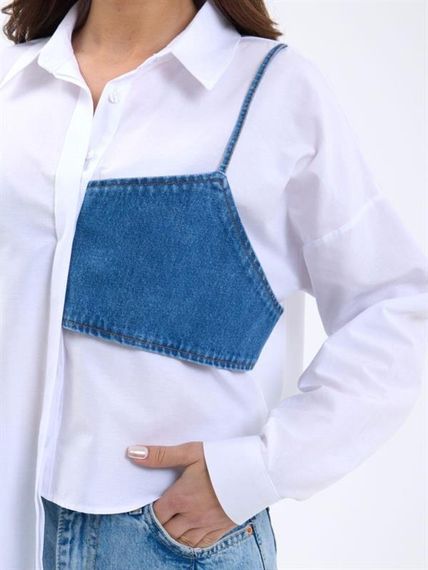 5419 GÖMLEK-MAVİ CEPLİ BEYAZ - фото 5