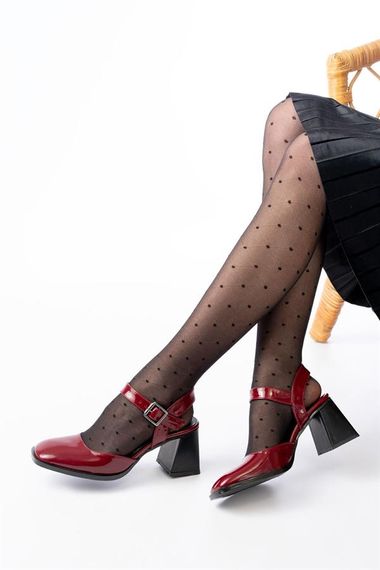 İNF-40450 Bordo Rugan Günlük Arkası Açık Topuklu Bayan Ayakkabı - fotoğraf 1