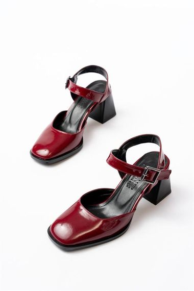 İNF-40450 Bordo Rugan Günlük Arkası Açık Topuklu Bayan Ayakkabı - fotoğraf 3