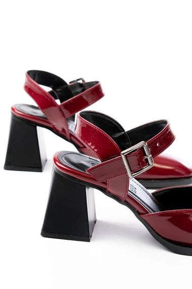 İNF-40450 Bordo Rugan Günlük Arkası Açık Topuklu Bayan Ayakkabı - fotoğraf 5