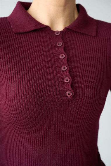 Polo Yaka 6 Düğmeli Kazak - Bordo - photo 2
