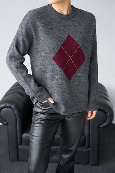 Büyük Baklava Kazak - Antrasit-Bordo - фото 4