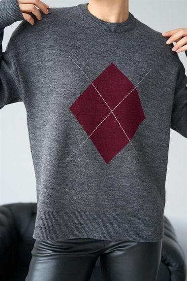 Büyük Baklava Kazak - Antrasit-Bordo - фото 2