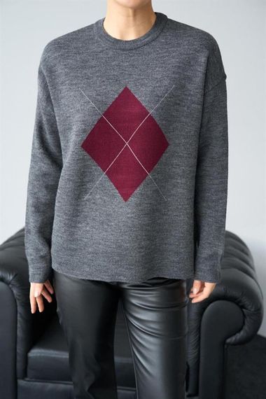 Büyük Baklava Kazak - Antrasit-Bordo - фото 1