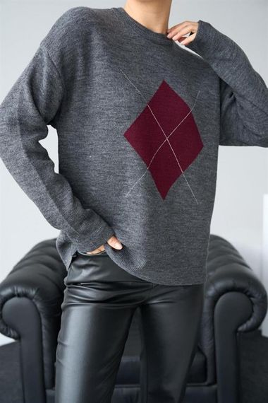 Büyük Baklava Kazak - Antrasit-Bordo - фото 5