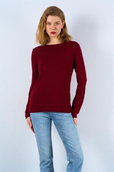 Düz Açık Yaka Kazak - Bordo - photo 1