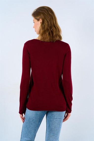 Düz Açık Yaka Kazak - Bordo - photo 5