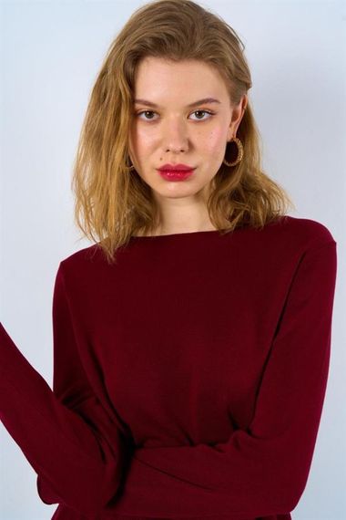 Düz Açık Yaka Kazak - Bordo - photo 4