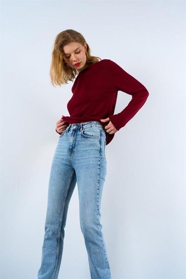 Düz Açık Yaka Kazak - Bordo - photo 3