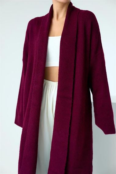 Önü Açık Şal Yaka Hırka - Bordo - fotoğraf 4