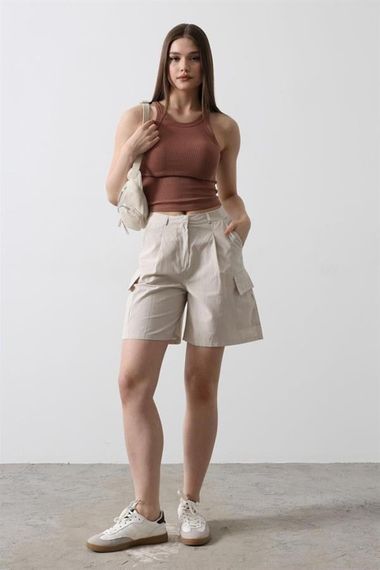 Cargo Cepli Şort - Taş - صورة 1