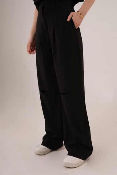 Cepli Düğmeli Bluz Ve Diz Detaylı Pantolon Siyah İkili Takım - фото 4