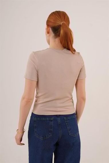 Kısa Kollu Yaka Detaylı Kaşkorse Taş Bluz - fotoğraf 4