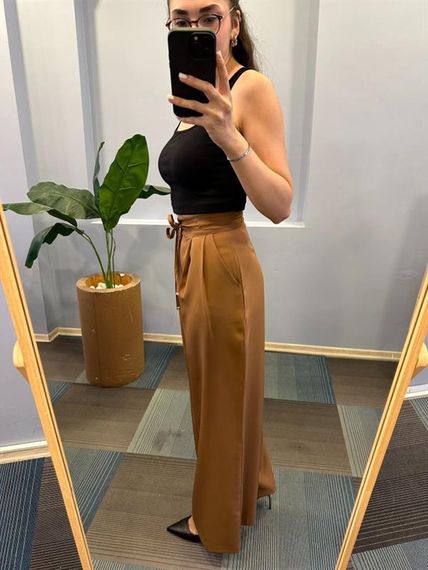 Yüksek Bel Kordon Detayli Pantolon - фото 3