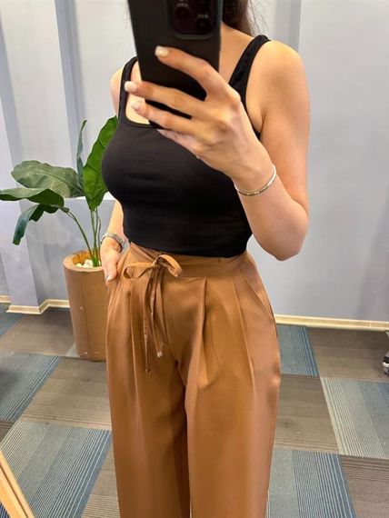 Yüksek Bel Kordon Detayli Pantolon - фото 4