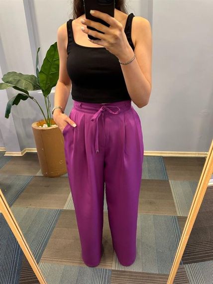 Yüksek Bel Kordon Detayli Pantolon - fotoğraf 2