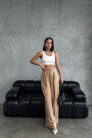 Yüksek Bel Kordon Detayli Pantolon - фото 4