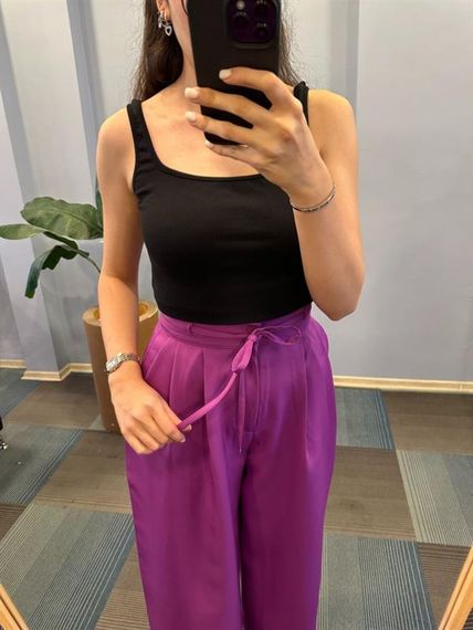 Yüksek Bel Kordon Detayli Pantolon - fotoğraf 4