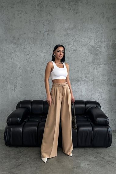 Yüksek Bel Kordon Detayli Pantolon - фото 2