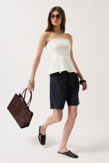 Pileli Straplez Bluz - фото 1