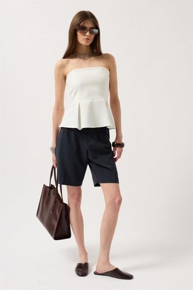 Pileli Straplez Bluz - фото 3