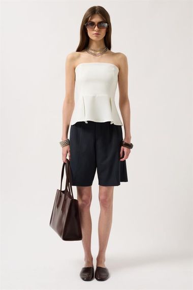 Pileli Straplez Bluz - фото 2