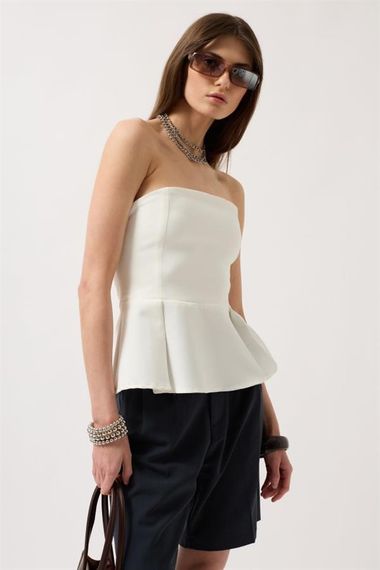 Pileli Straplez Bluz - фото 4