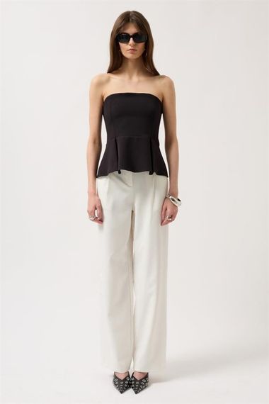 Pileli Straplez Bluz - صورة 2