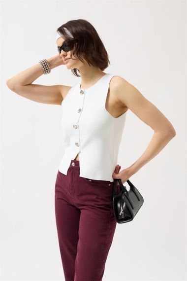 Düğmeli Dokulu Yelek - photo 3