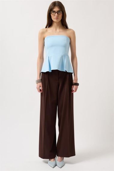 Pileli Straplez Bluz - fotoğraf 2