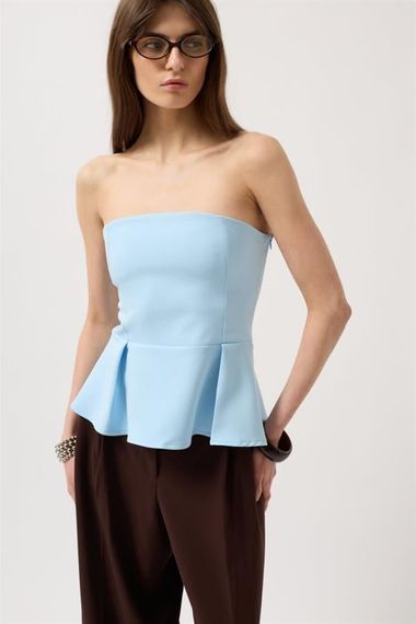 Pileli Straplez Bluz - fotoğraf 3