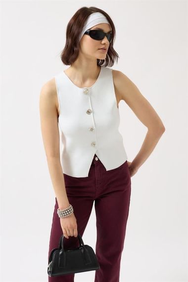 Düğmeli Dokulu Yelek - photo 1