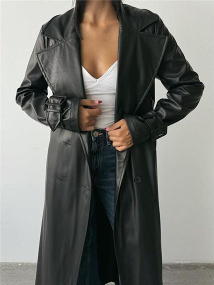 DERİ TRENCKOT - Siyah - фото 2