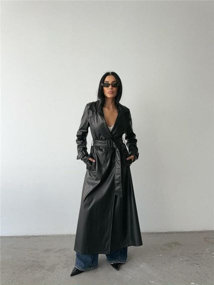 DERİ TRENCKOT - Siyah - фото 1