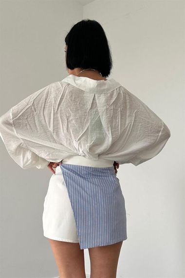 Beyaz Çizgili Etek Şort - фото 3