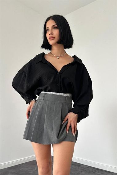 Gri Beli Lastikli Etek Şort - фото 2