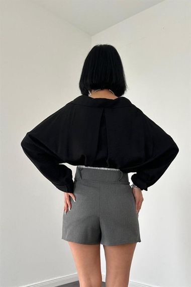 Gri Beli Lastikli Etek Şort - фото 3