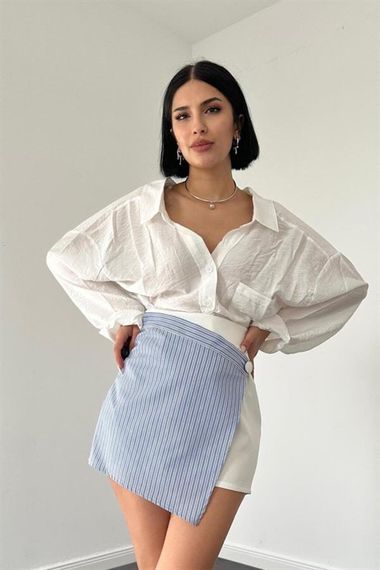 Beyaz Çizgili Etek Şort - фото 2