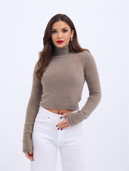 42461 TRİKO SİMLİ BALIKÇI KAZAK-KAHVE - фото 4